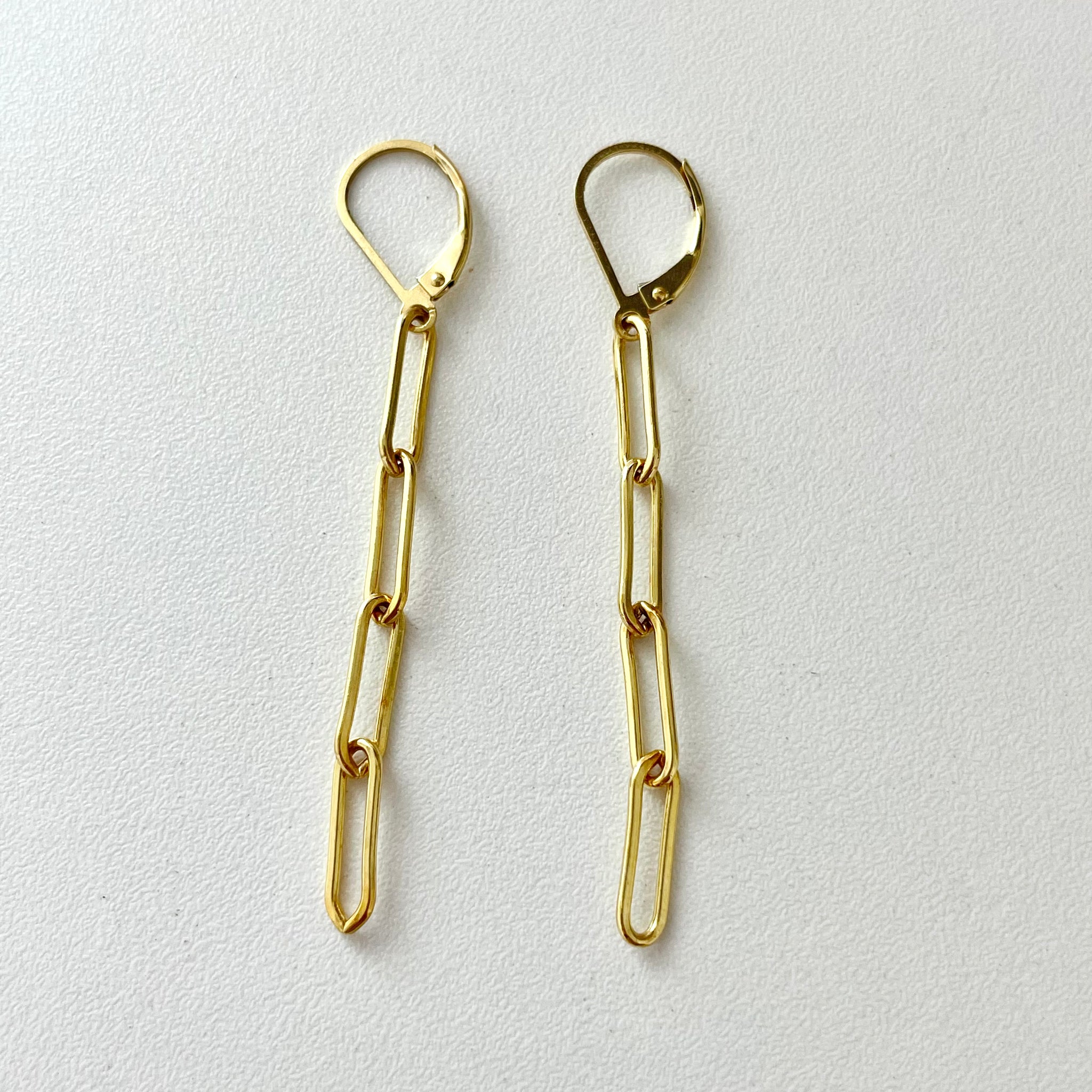 1356 - Gold Paperclip Leverback Earrings