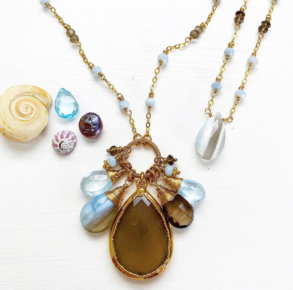 ☆送料・関税込☆KIRSH★GEMSTONE BEAD DROP NECKLACE★ Gemstone Curve Necklace (gold) – Kinzig Design Studios