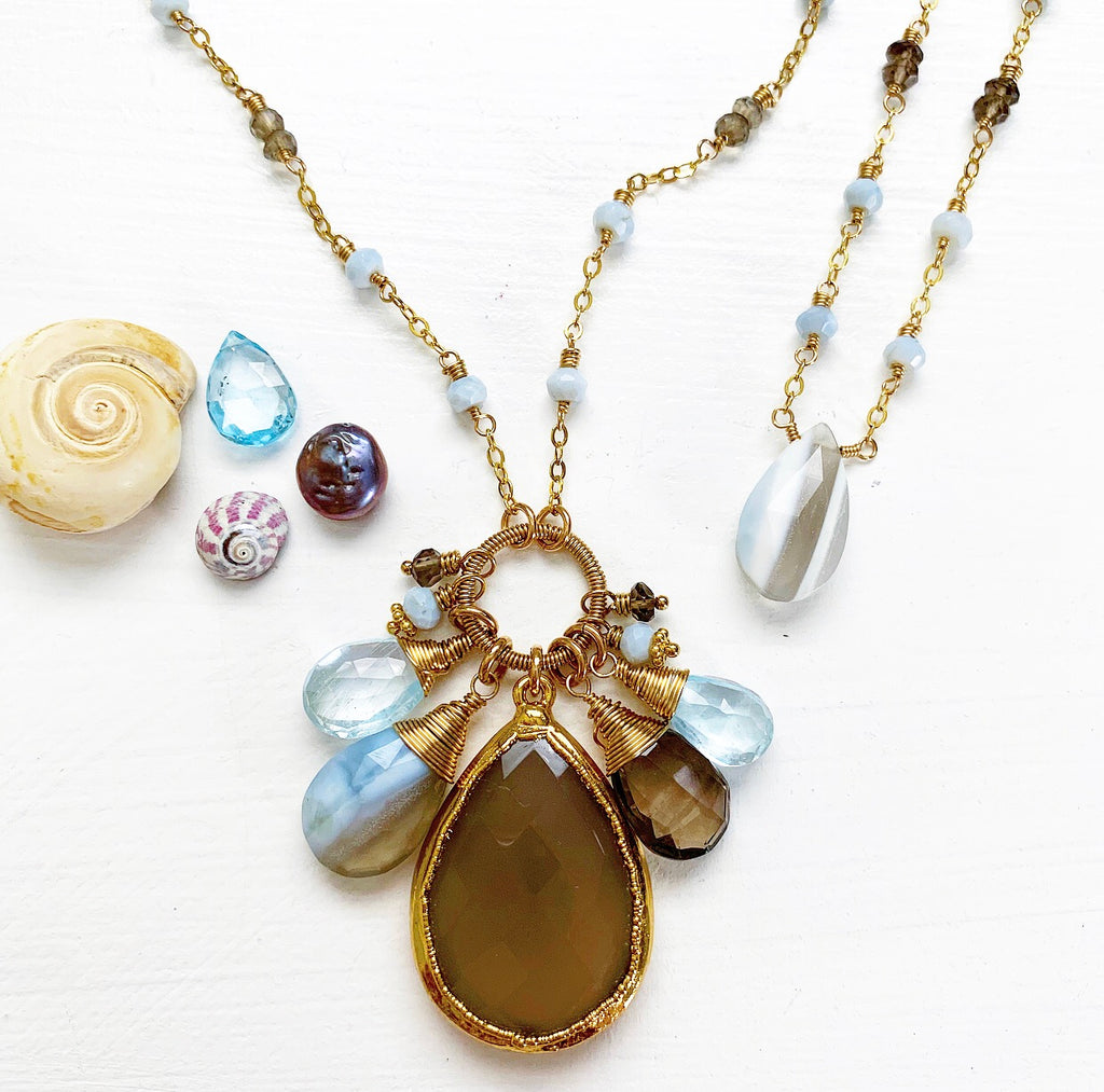 823-One of a Kind Gemstone Drop Necklace