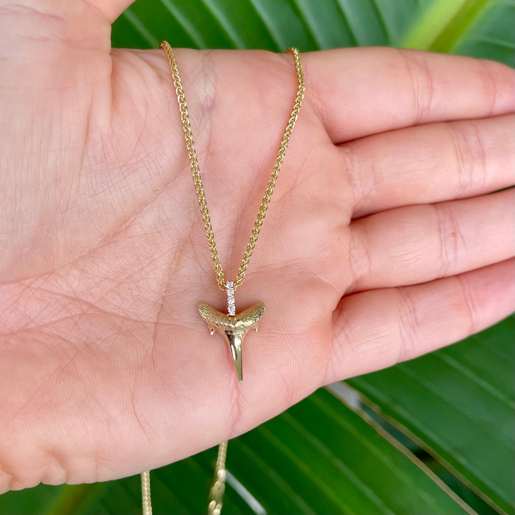 1173 - Solid Gold and Diamond Petite Shark Tooth Necklace