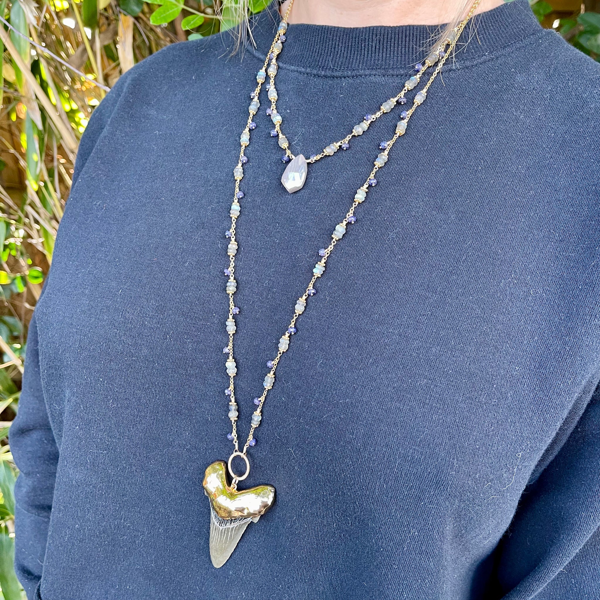 1624 - Shark Tooth and Gemstone One of a Kind Necklace