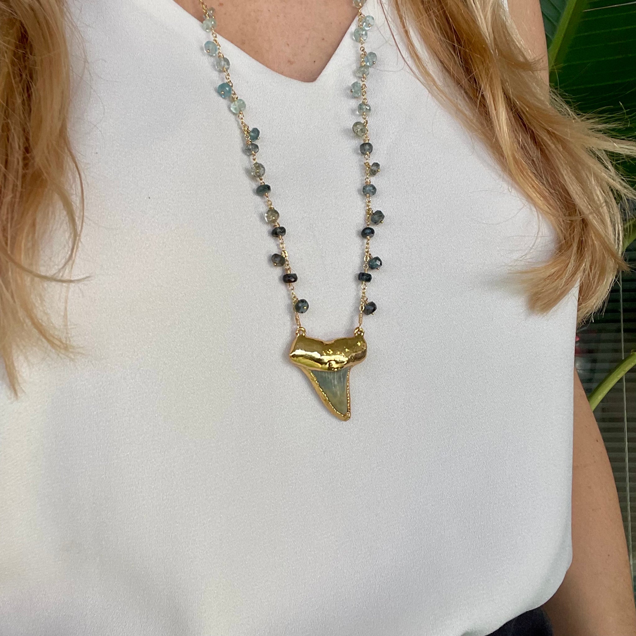 1641 - One of a Kind Shark Tooth and Gemstone Necklace