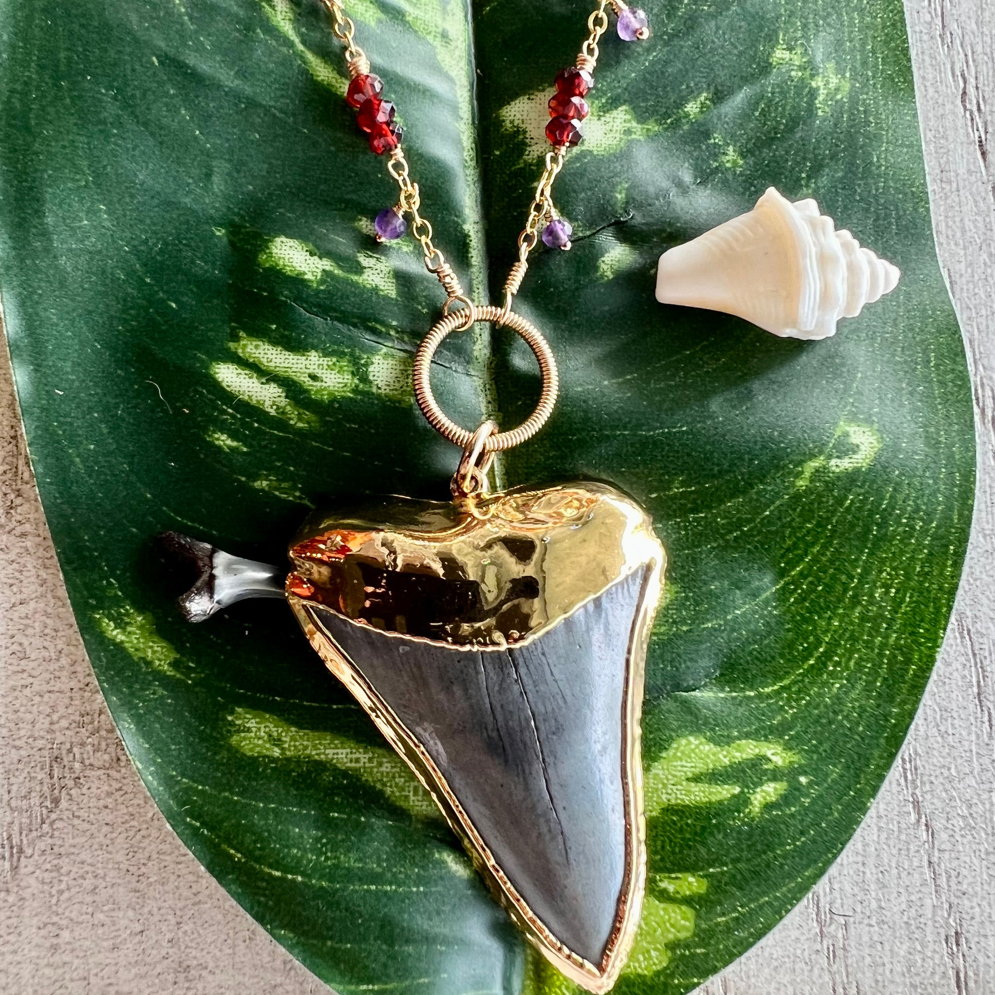1579- One of a Kind Shark Tooth and Gemstone Necklace