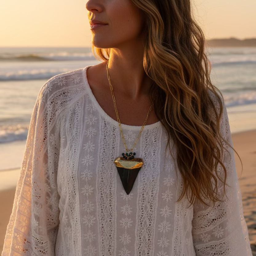 1868 - XL  Megalodon Necklace with Gemstone Accents