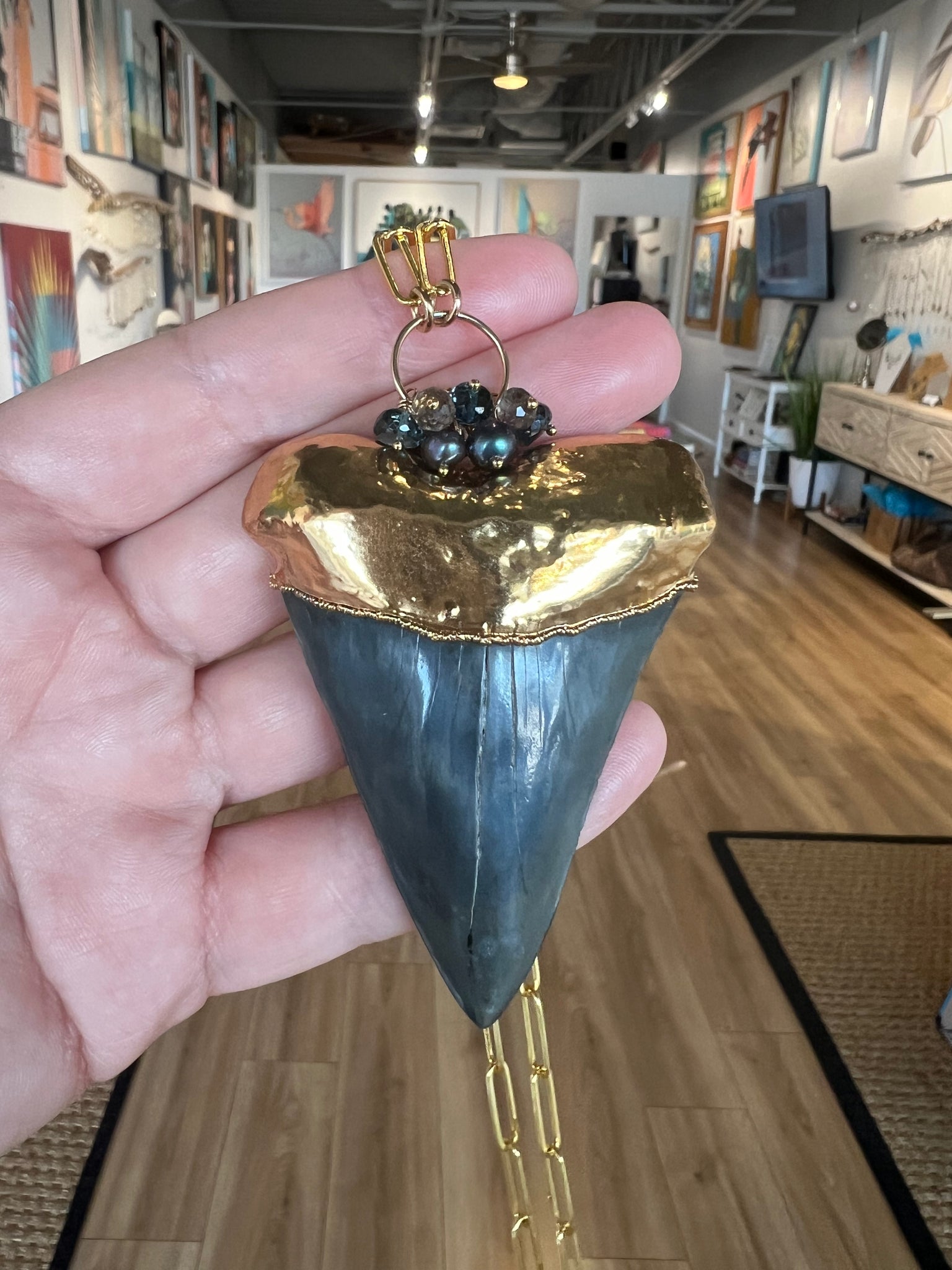 1868 - XL  Megalodon Necklace with Gemstone Accents