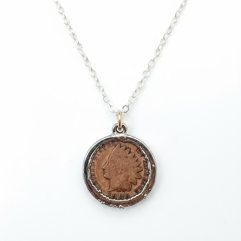 1893- Indian Head Penny on Sterling Silver Chain