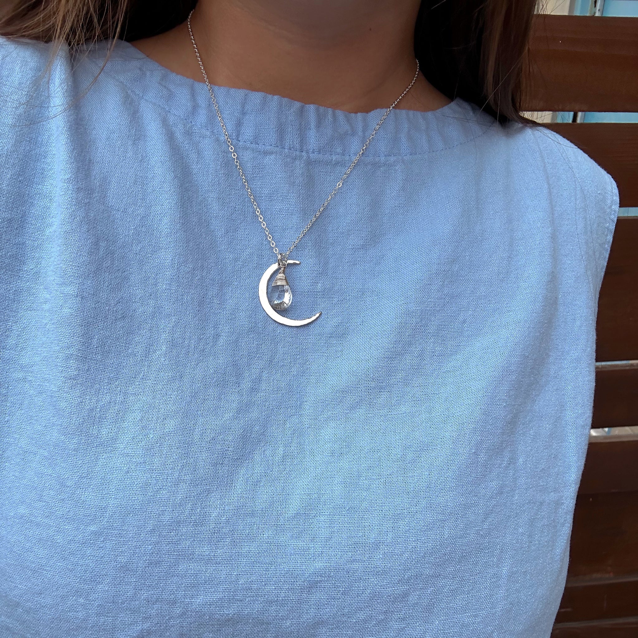 1829- Clear Quartz Silver Crescent