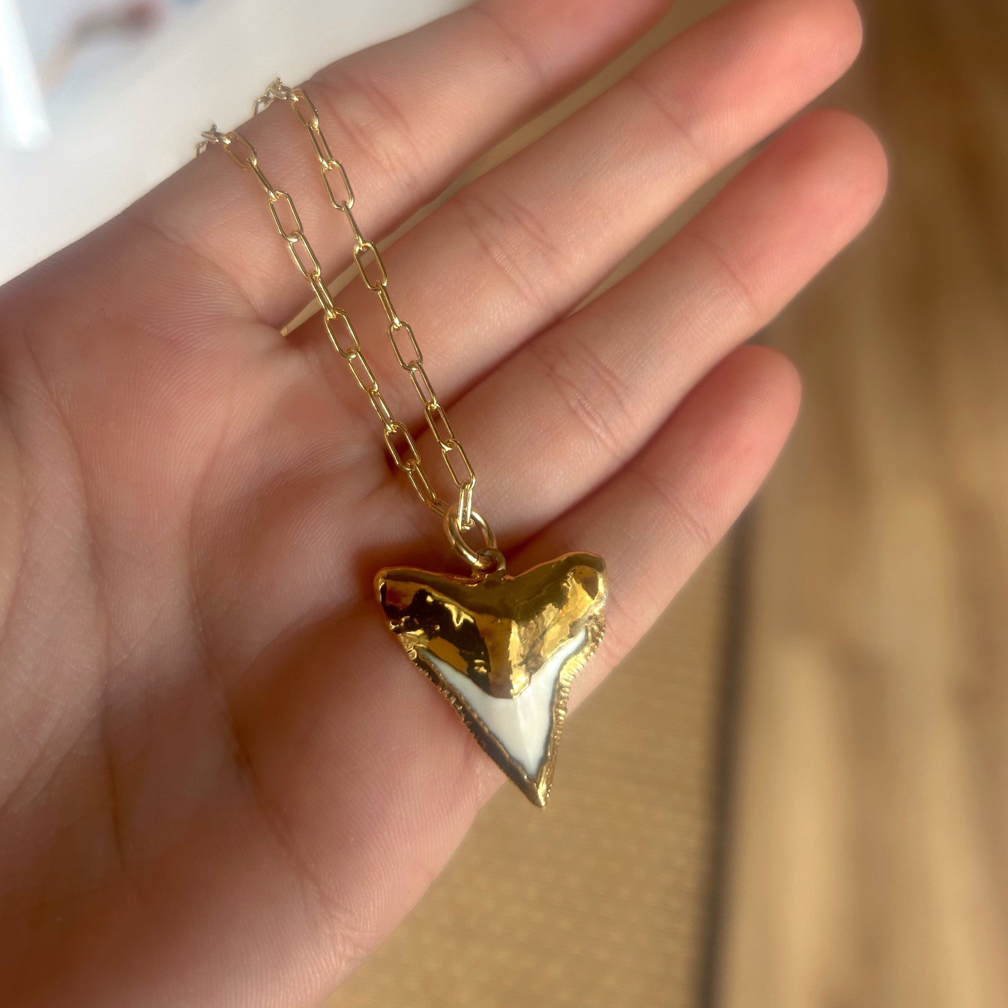 1812- Gold Paperclip Shark Tooth Necklace