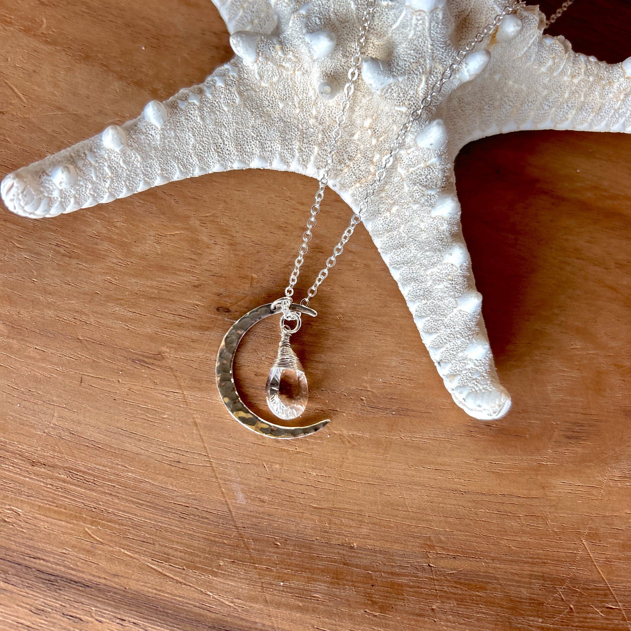 1829- Clear Quartz Silver Crescent
