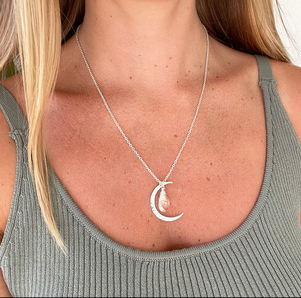 1829- Clear Quartz Silver Crescent