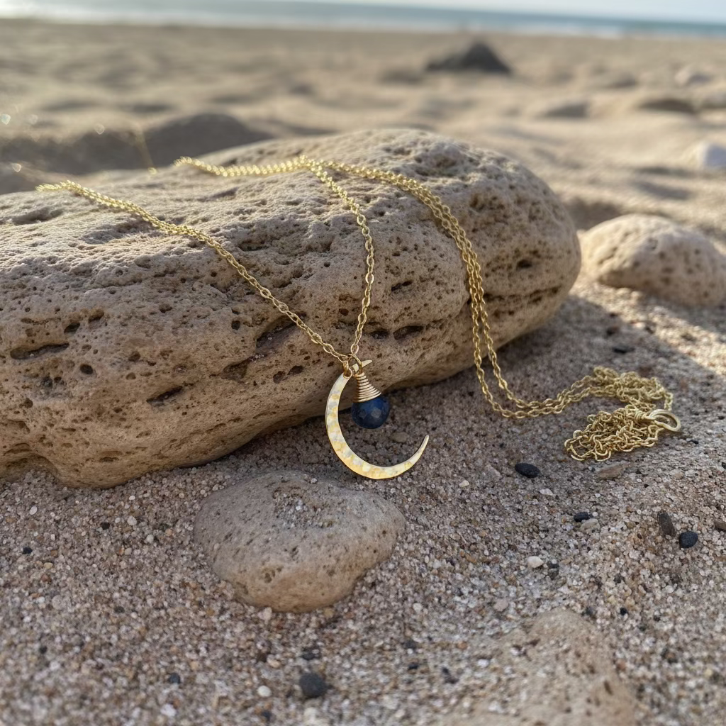 1826- London Blue Topaz Gold Crescent