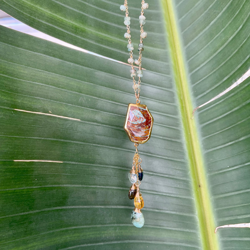 1504 - One of a Kind Gemstone Drop Necklace