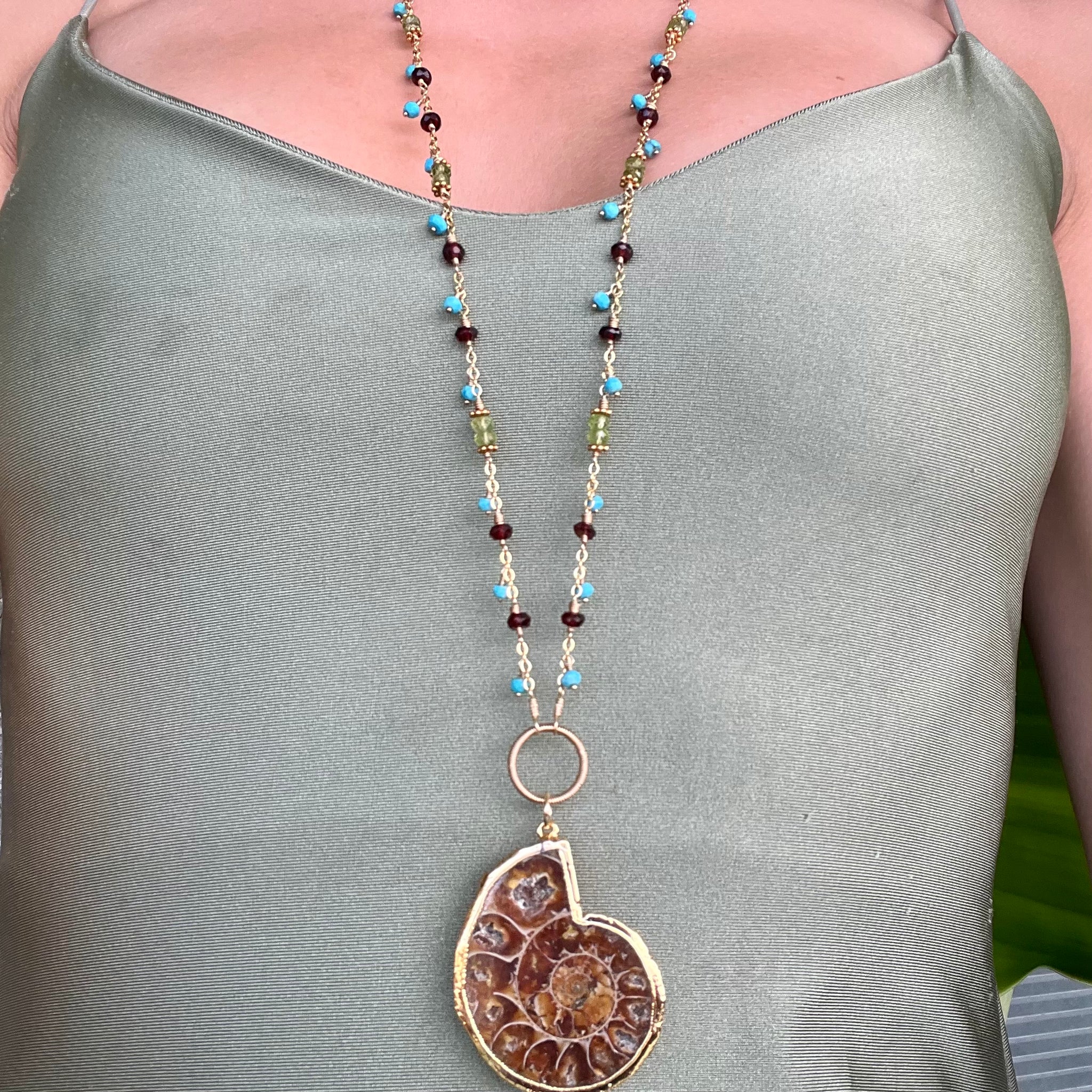 1565 - One of a Kind Shell and Gemstone Necklace