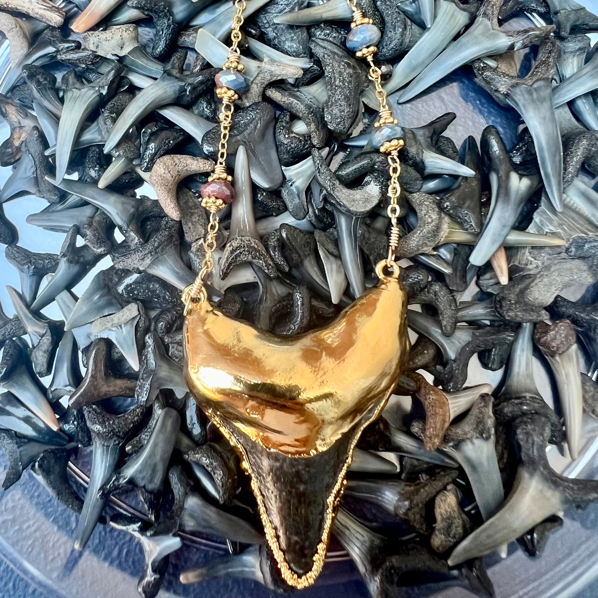 1547 - One of a Kind Shark Tooth and Gemstone Necklace