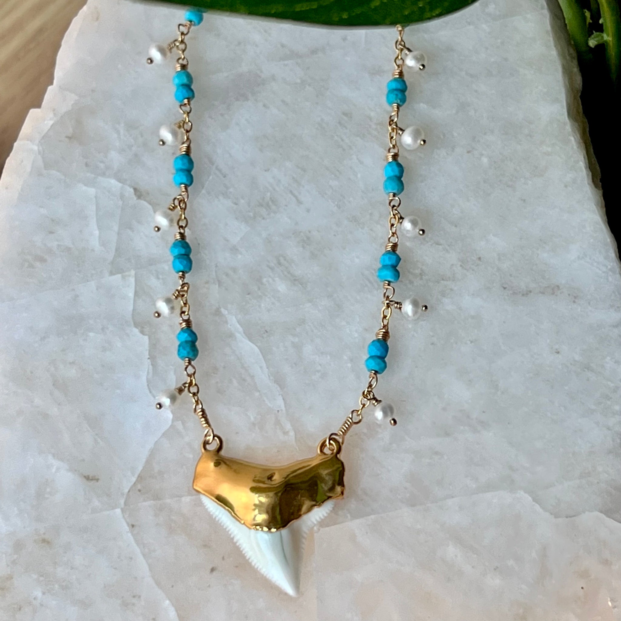 1559 - Shark Tooth and Gemstone Layering Necklace