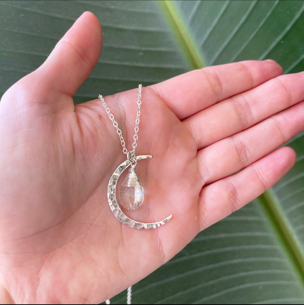 1829- Clear Quartz Silver Crescent
