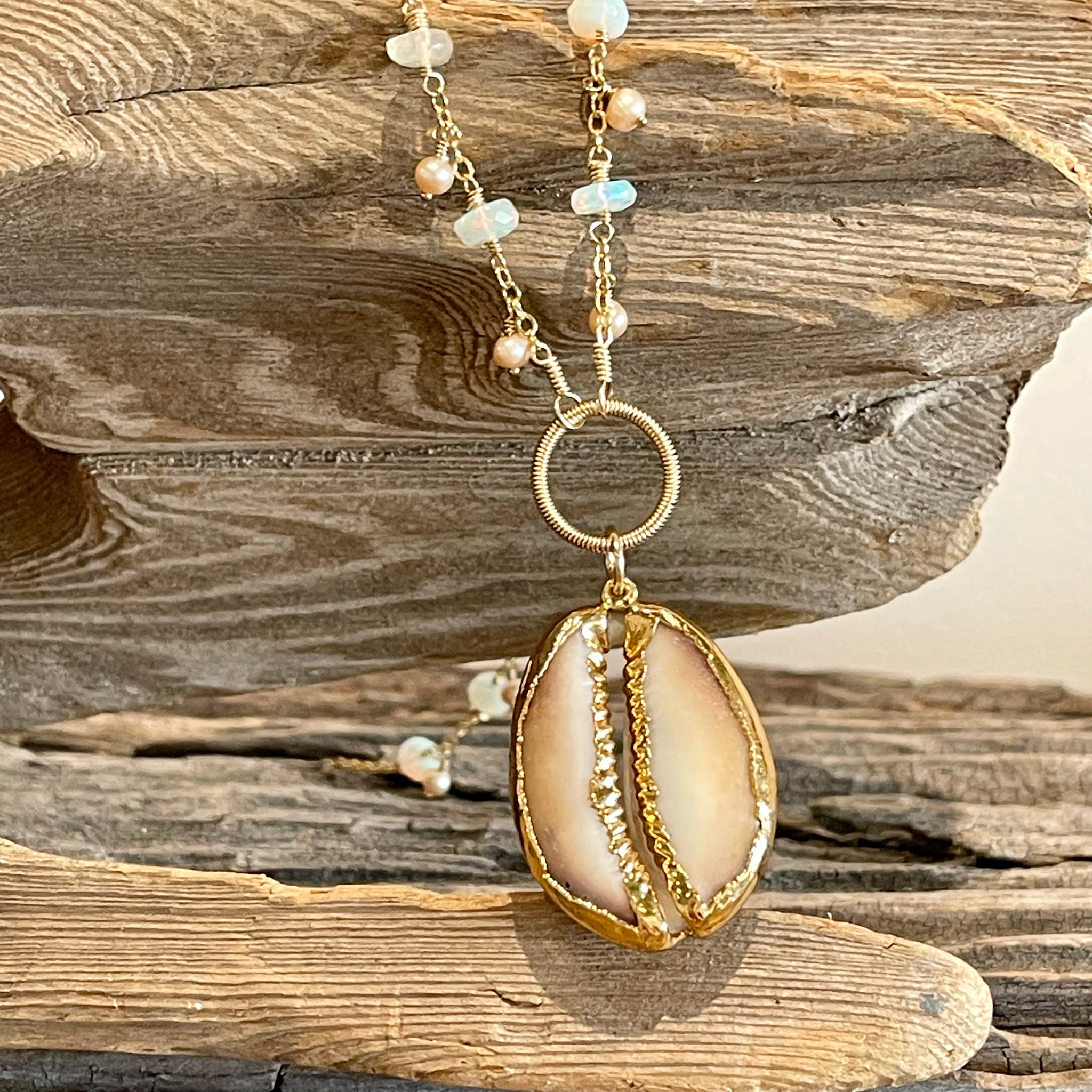 1544 - One of a Kind Shell and Gemstone Necklace