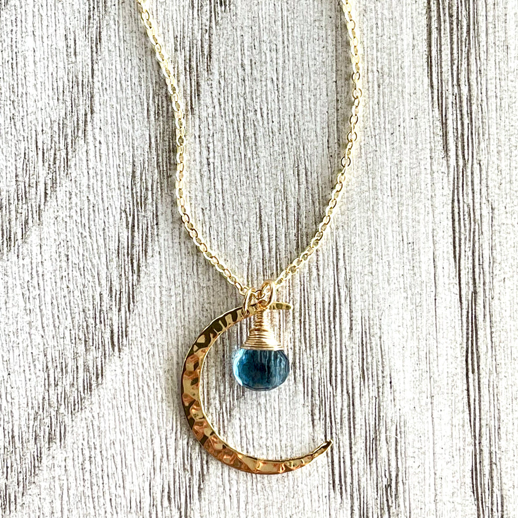 1826- London Blue Topaz Gold Crescent