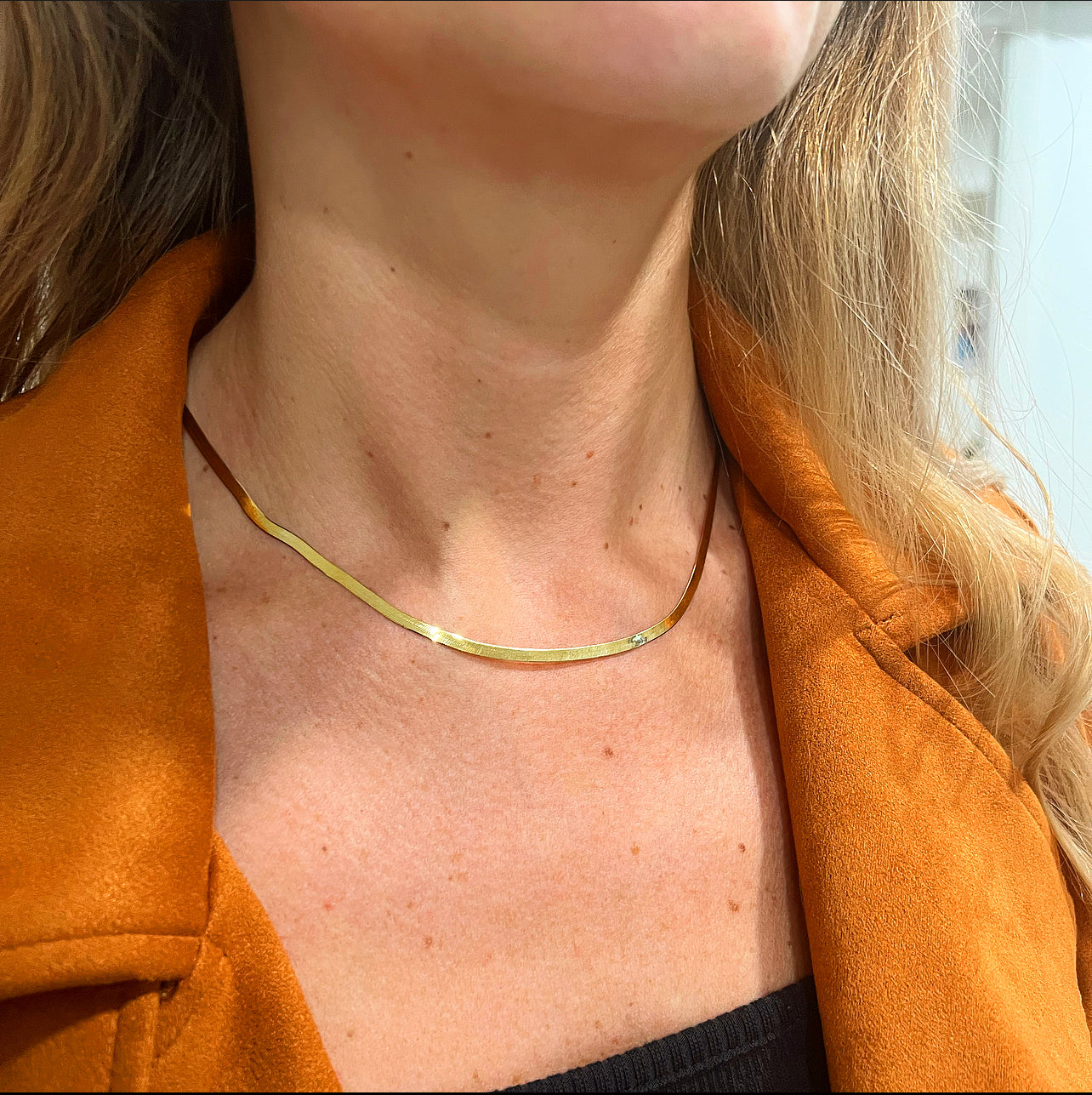 1163 - 3mm Solid Gold Herringbone Necklace