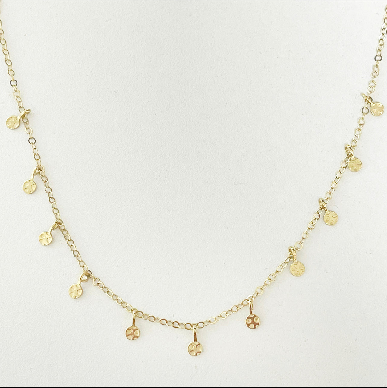 1392 - Solid Gold Necklace with Textured Drop Accents