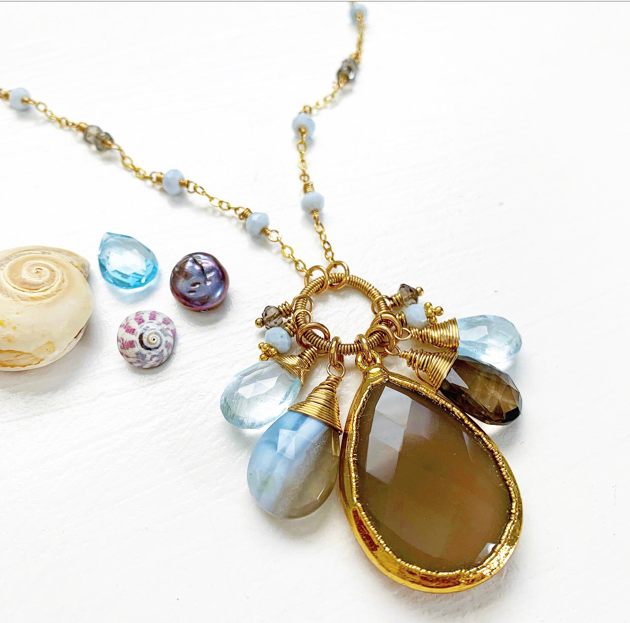 823-One of a Kind Gemstone Drop Necklace