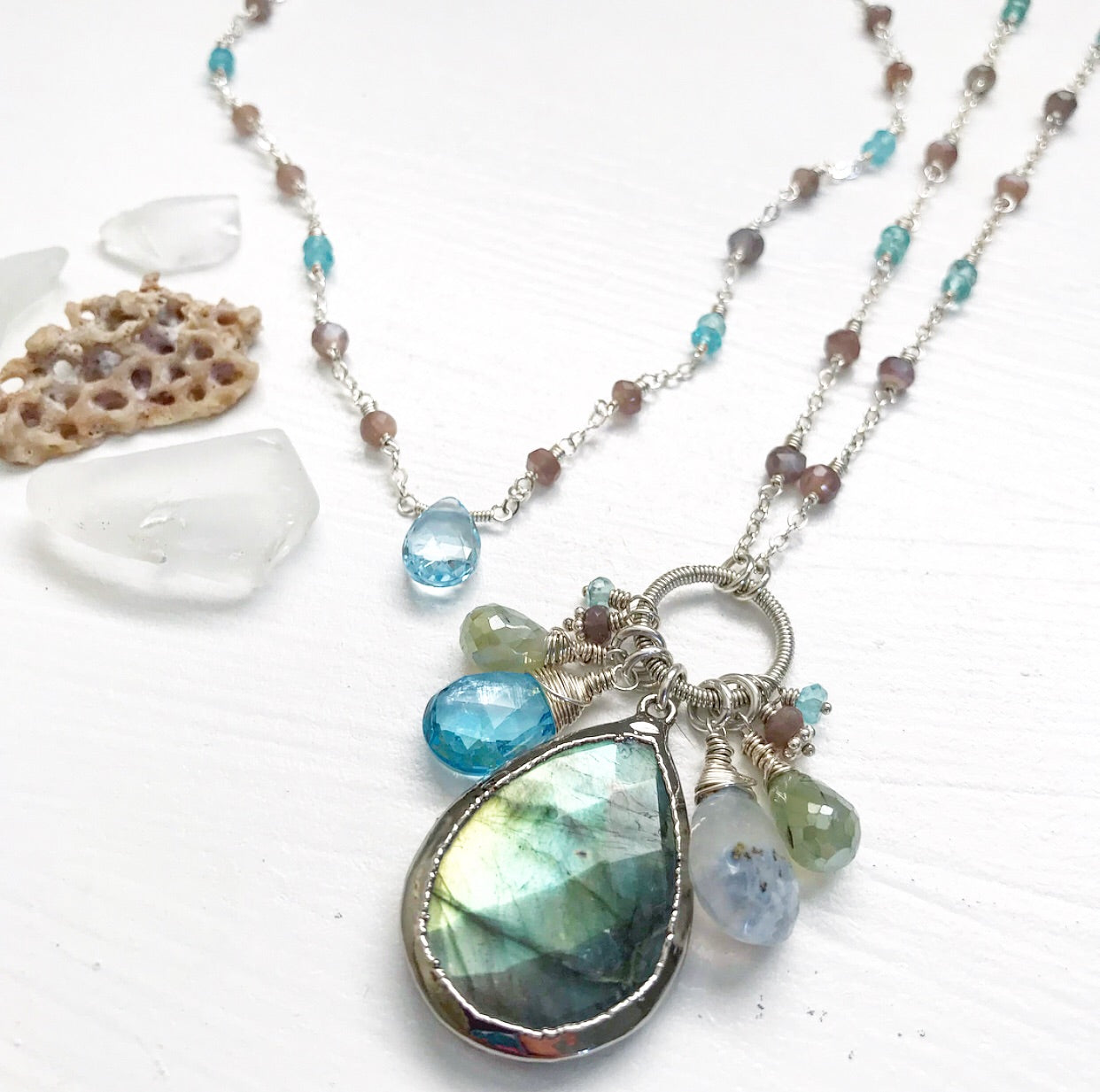 636-One of a Kind Gemstone Drop Necklace