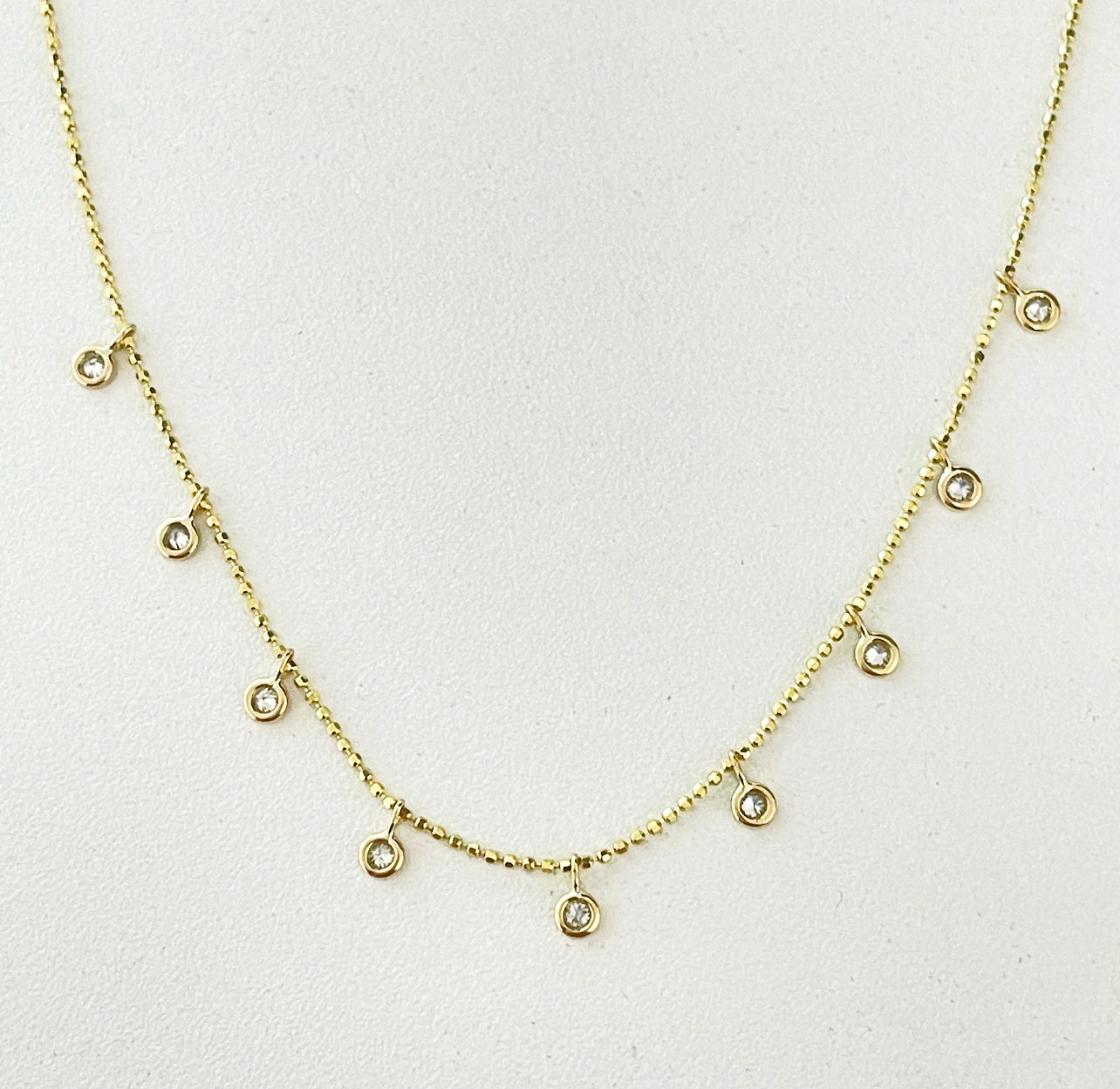 1391 - Solid Gold Diamond Set Bead Chain Necklace