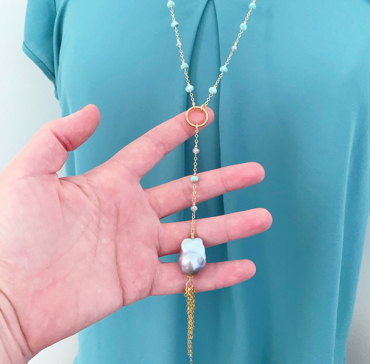 803-Gemstone & Pearl Necklace