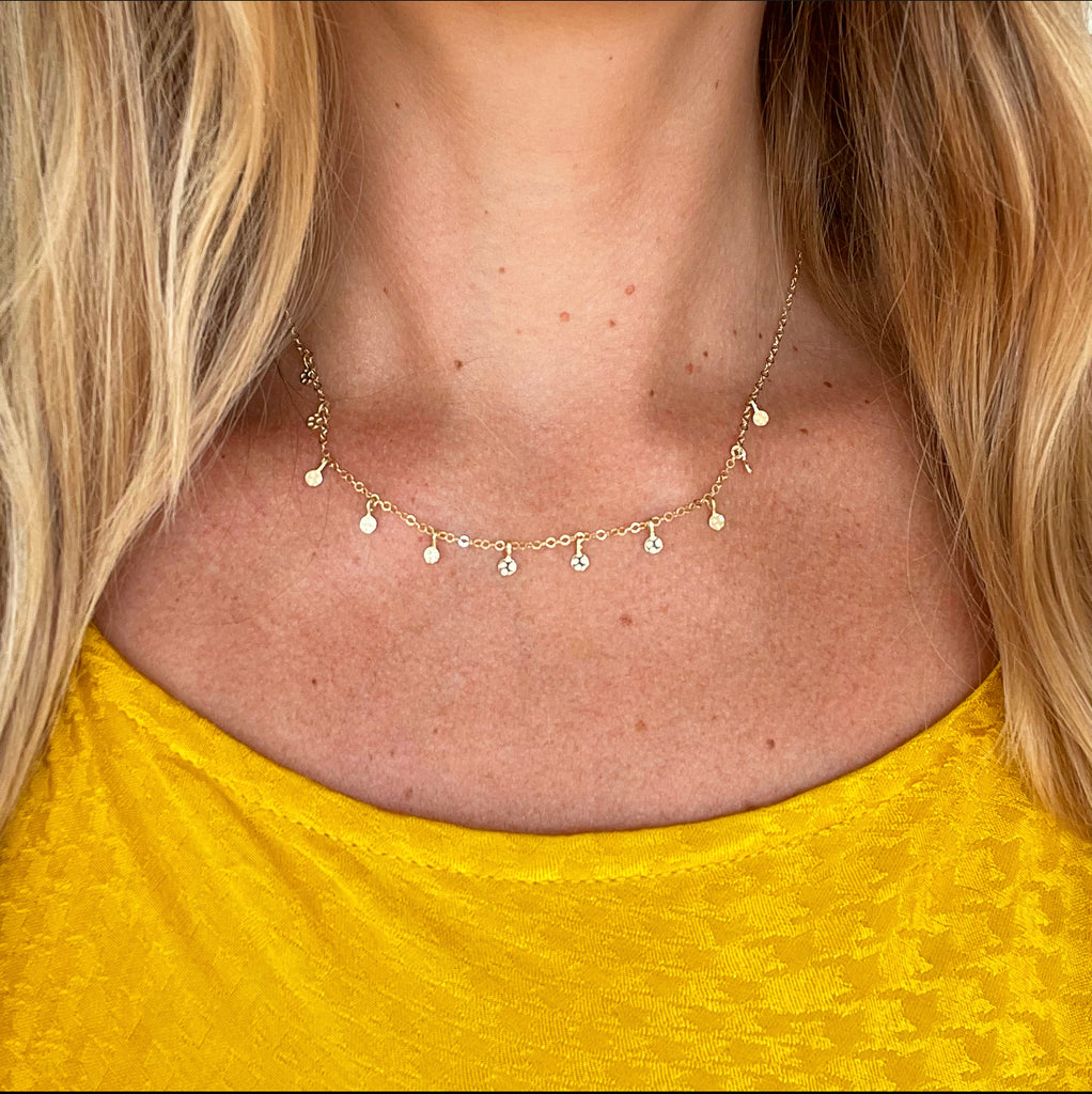 1392 - Solid Gold Necklace with Textured Drop Accents