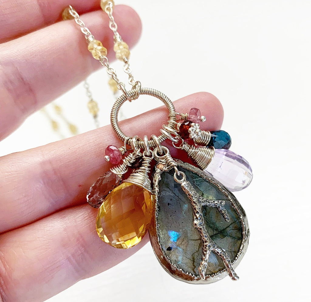 815-One of a Kind Gemstone Drop Necklace
