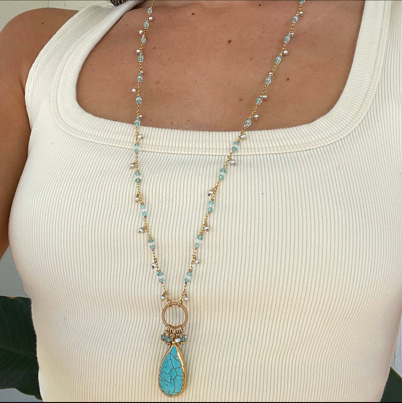 1050 - One of a Kind Gemstone Drop Necklace