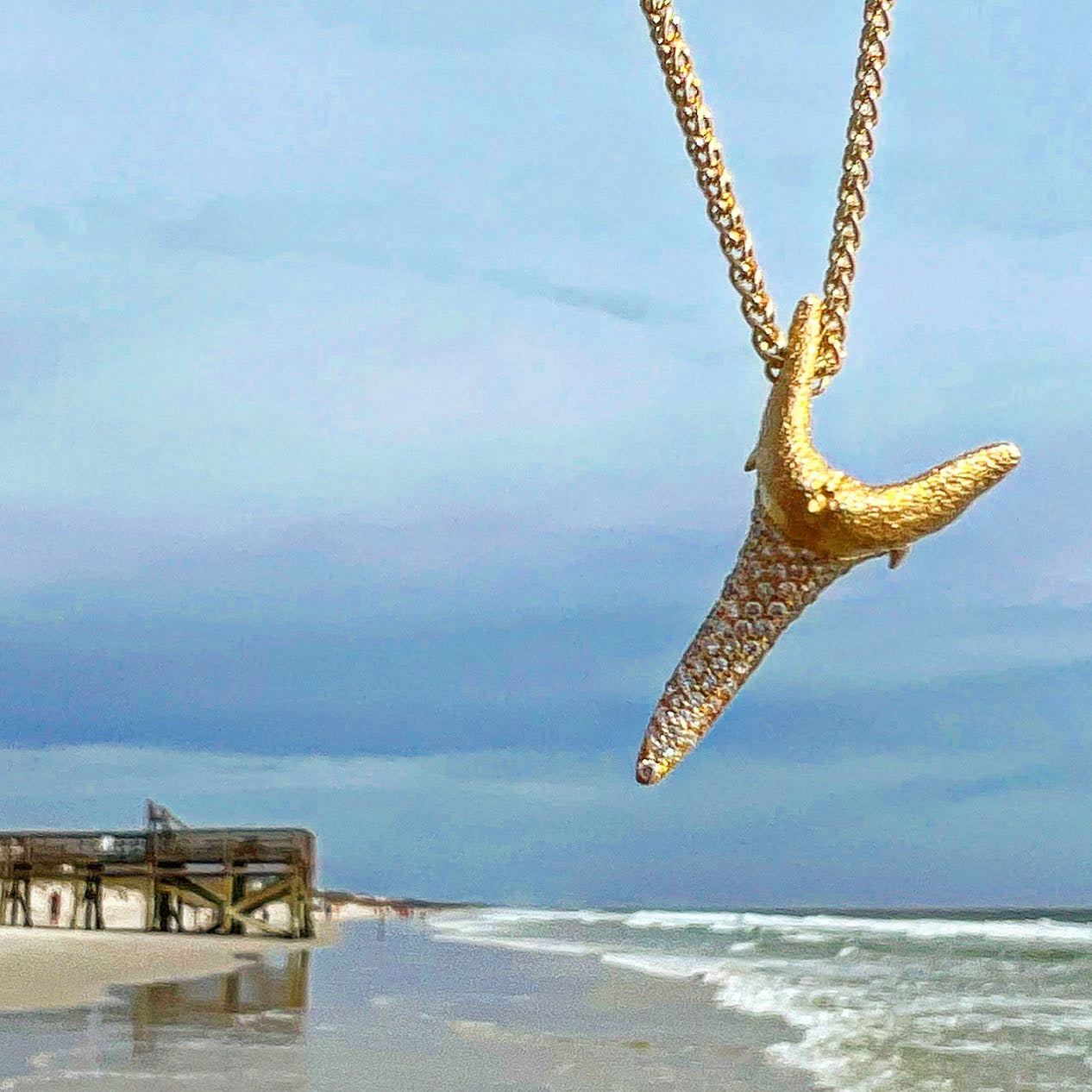 1282 - Solid Gold and Diamond Shark Tooth Necklace