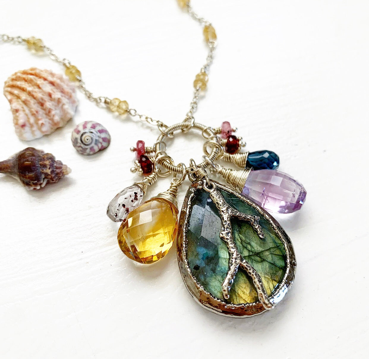 815-One of a Kind Gemstone Drop Necklace