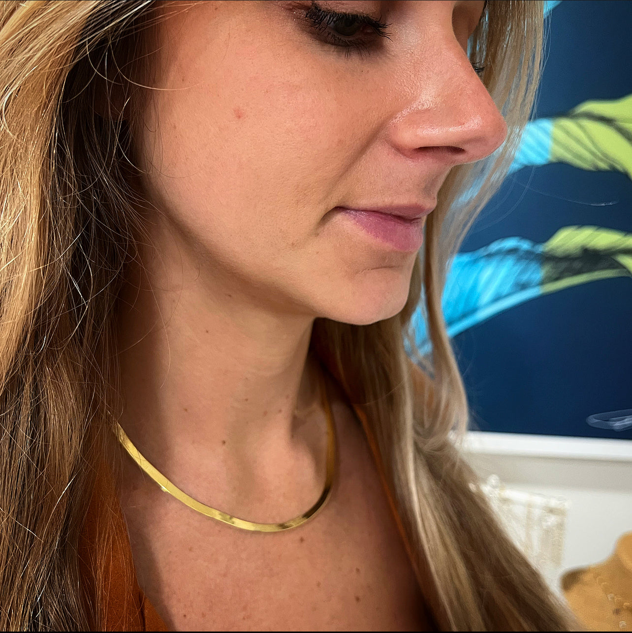 1164 - 4mm Solid Gold Herringbone Necklace